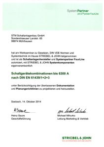 Zertifikat Schaltgerätekombinationen bis 6300A nach DIN EN 61439/1+2+3